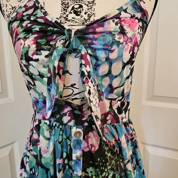 VOTE PRETTY Colorful Snake Print Tie Front Dress - Picture 3 of 6